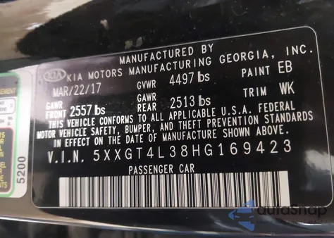 2017 Kia Optima Lx z USA, uszkodzony, nr VIN 5XXGT4L38HG169423